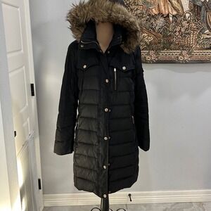 MICHAEL Michael Kors Black Puffer Coat with Fur Hood